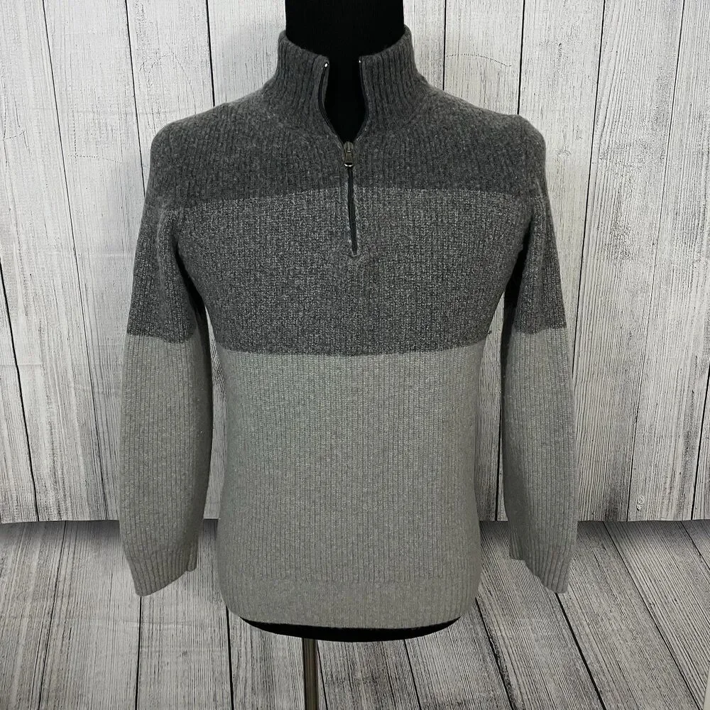 Giasone Men's XL Gray Colorblock Wool Blend Quarter Zip Italian Sweater